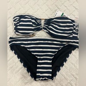 Navy blue and white stripe Michael Kors bikini size L NWT